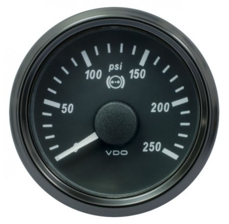 VDO SingleViu Brake Pressure Gauges 250PSI Black 52mm